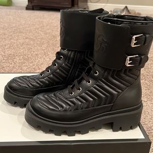 GUCCI
Nappa Frances GG Matelasse Platform Combat Boots 37.5